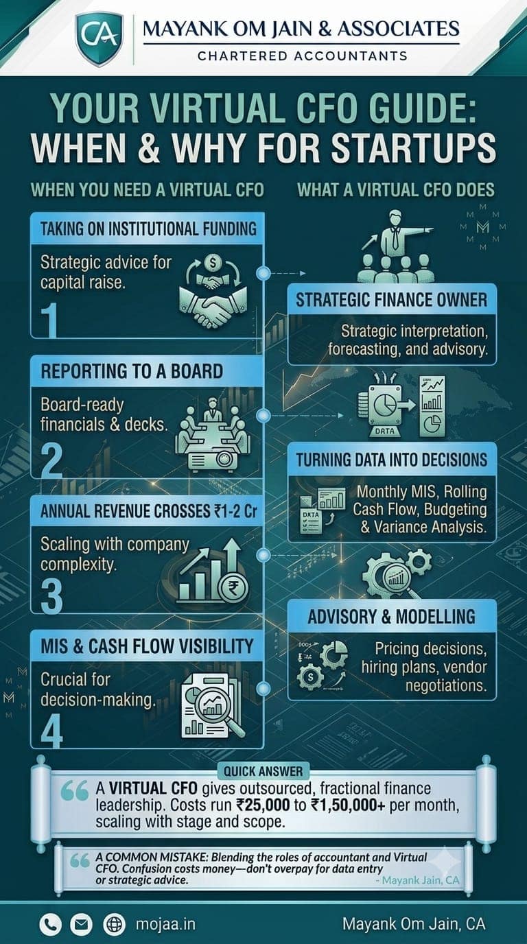 Diagram of a virtual CFO dashboard connected remotely to a growing startup